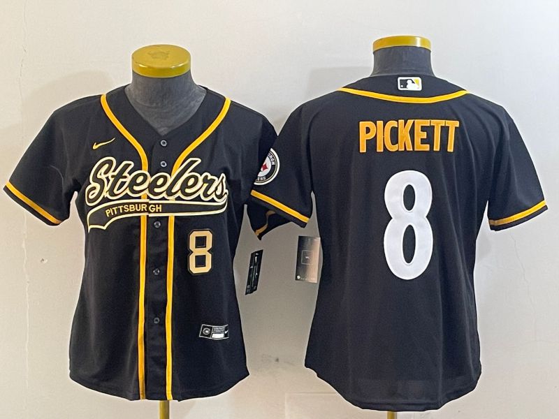 Women Pittsburgh Steelers #8 Pickett Black Joint Name 2024 Nike Limited NFL Jersey style 2